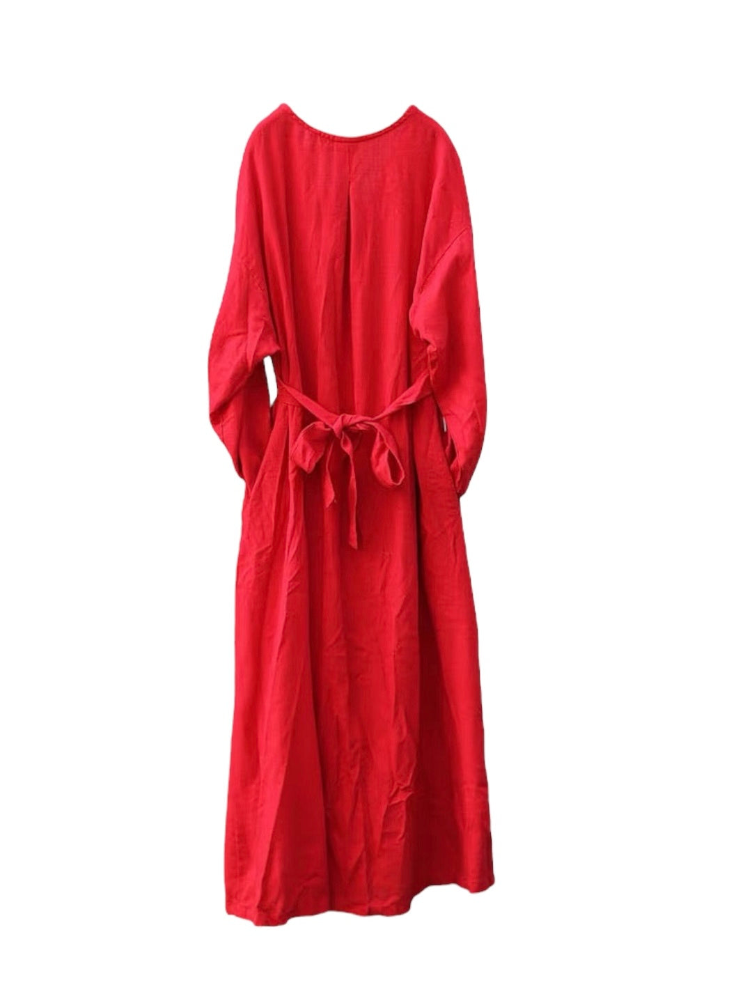 ナチュラルリネンフレア切り替えロングワンピース