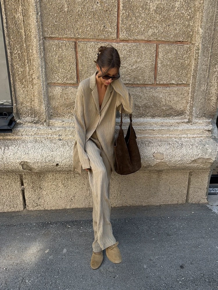 テクスチャーオープンカラーシャツパンツセット