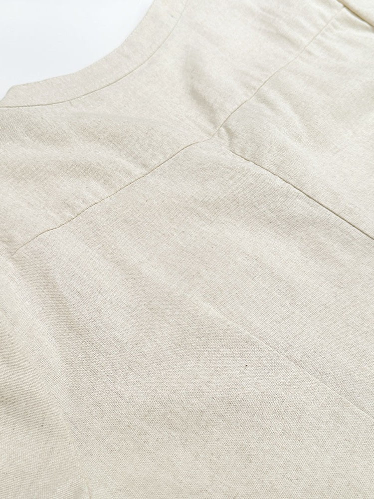リネンブレンドキーネックチュニックワンピース
