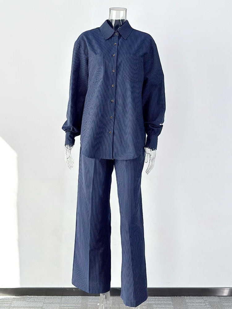ピンストライプシャツパンツセットアップ