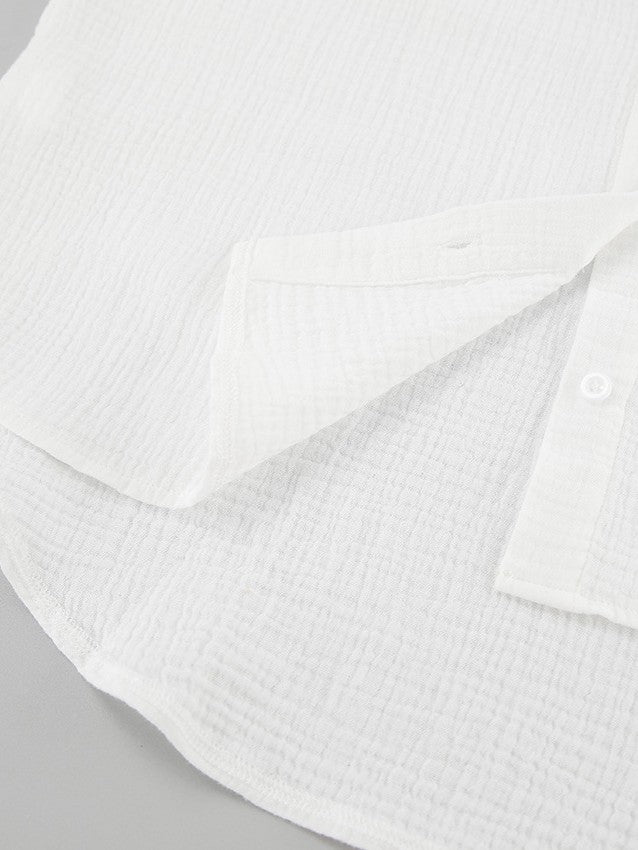 フリルスリーブモスリンコットンシャツ