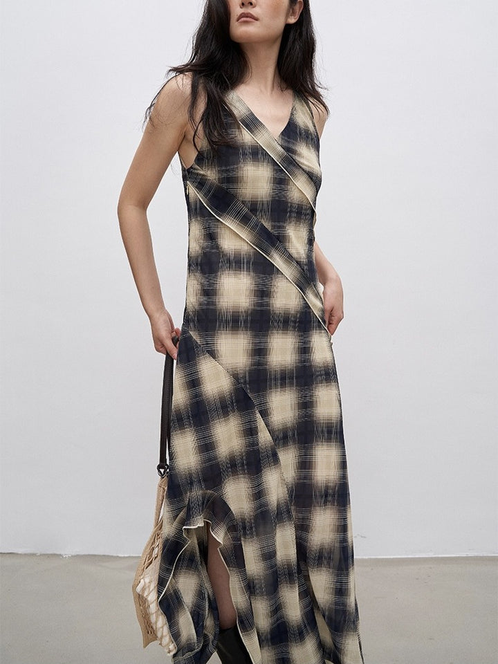 サイドフリルスリットチェックワンピース