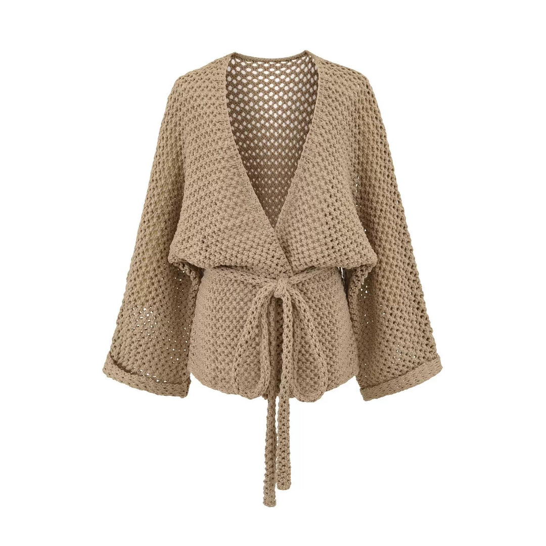 メッシュニットソリッドカラーラップカーディガン