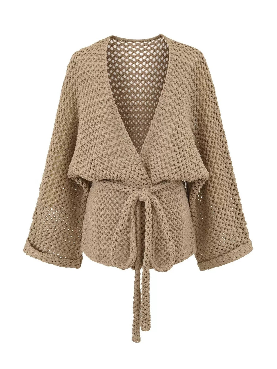 メッシュニットソリッドカラーラップカーディガン