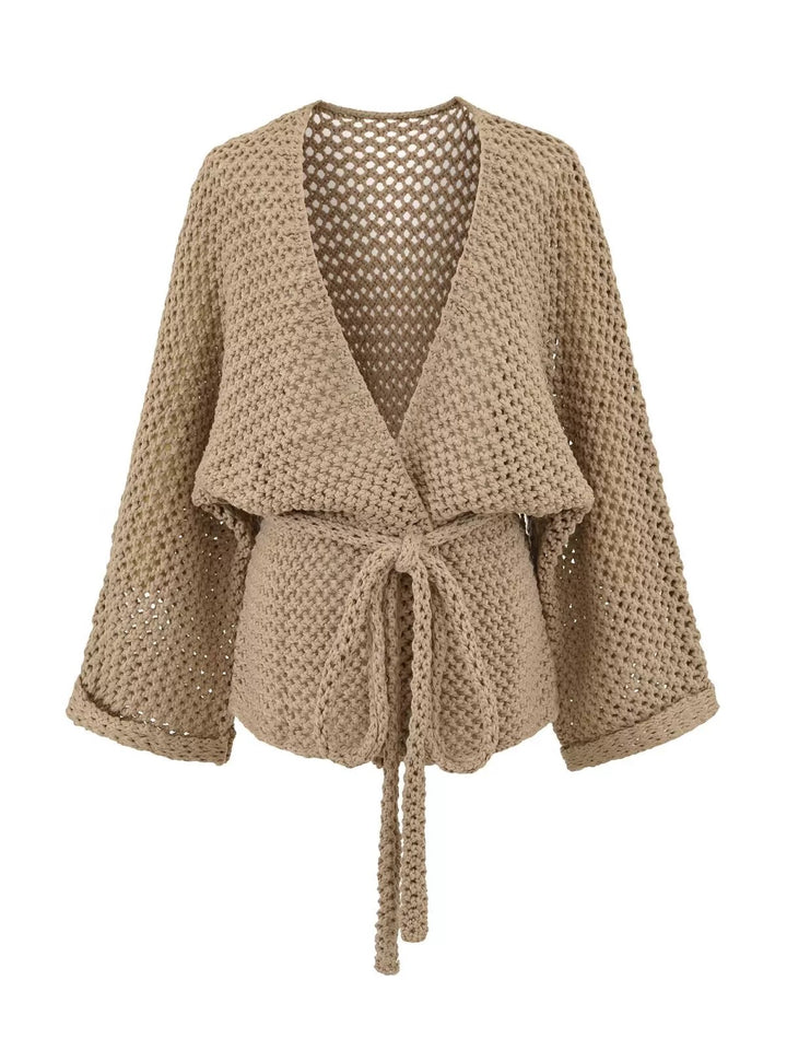 メッシュニットソリッドカラーラップカーディガン