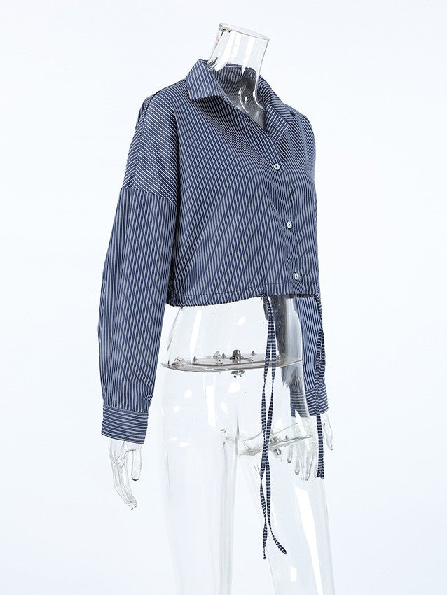 ストライプクロップドシャツ