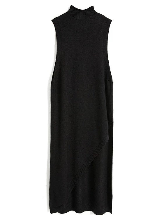 アシメスリット ニットロングワンピース