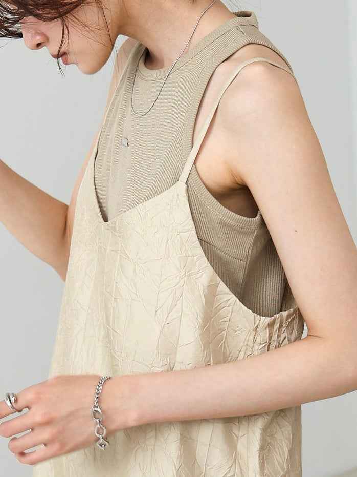 【 Select 】シワ加工サテンチュールレース切替キャミワンピース