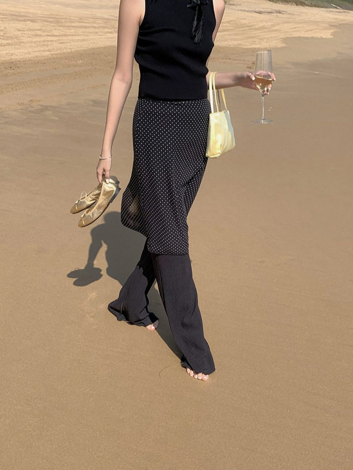 ドット柄シフォンレイヤースカート