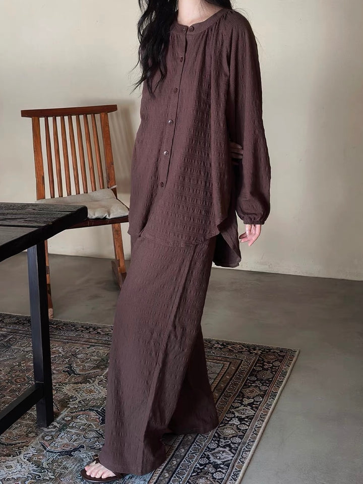 【wabi sabi】 テクスチャードコットン ワイドパンツセットアップ