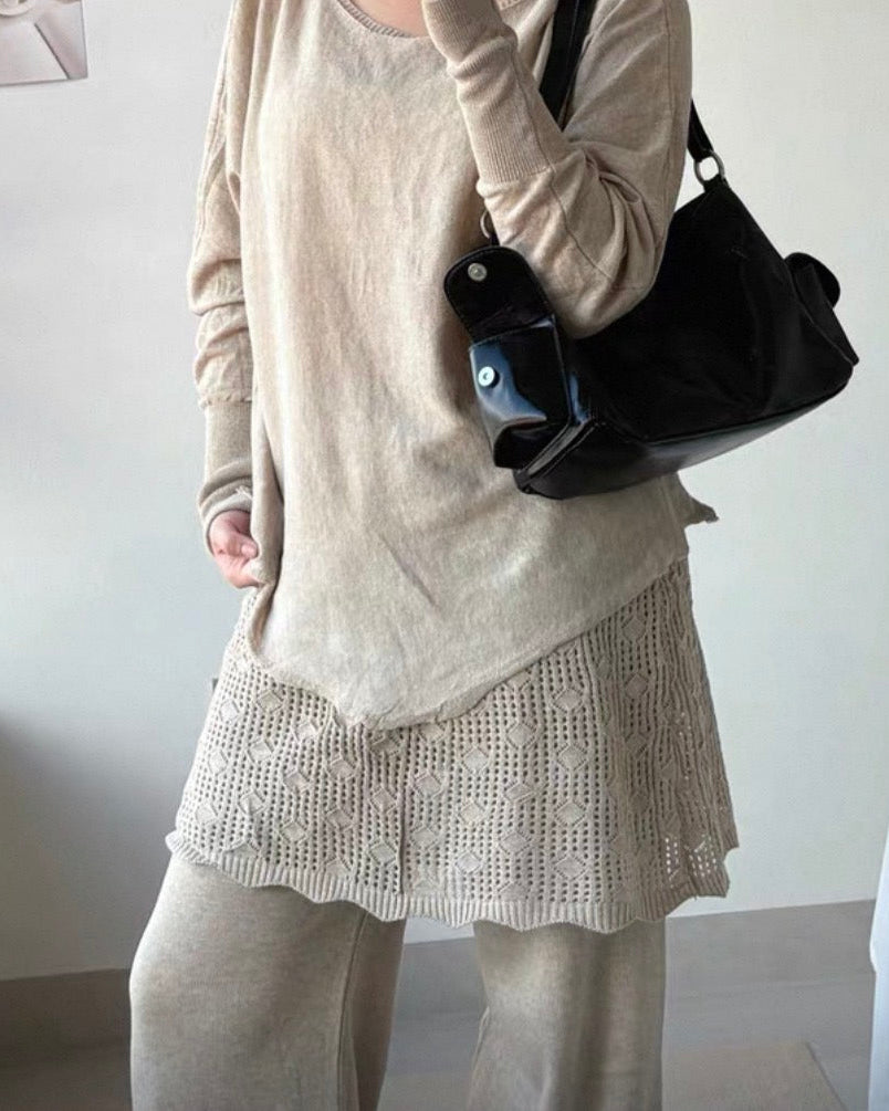 【アウトレット】(即納) ロングリブスリーブルーズニットトップス