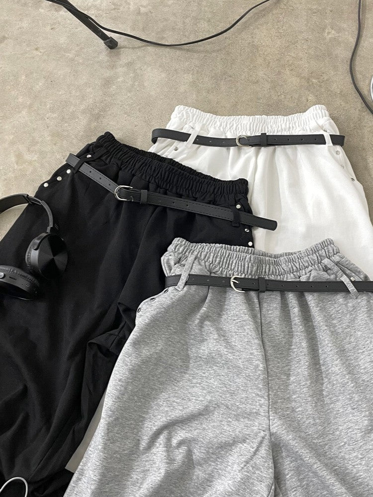 【 Select 】ベルト付きダブルループスタッズワイドパラシュートスウェットパンツ
