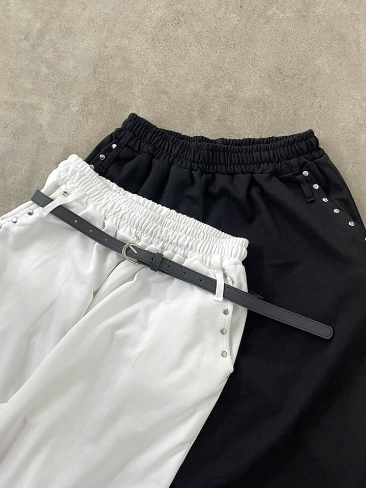 【 Select 】ベルト付きダブルループスタッズワイドパラシュートスウェットパンツ
