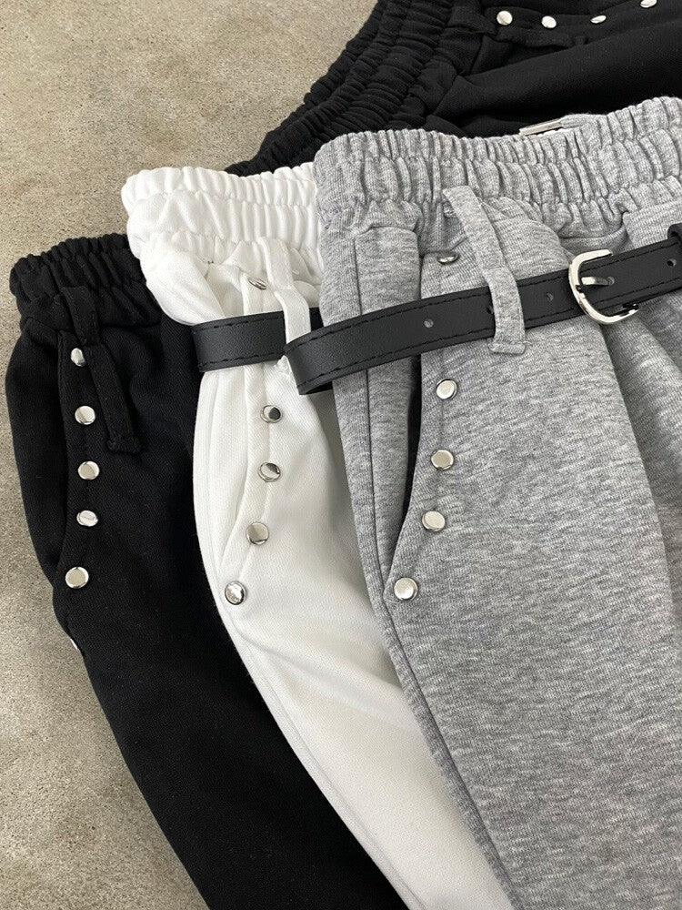 【 Select 】ベルト付きダブルループスタッズワイドパラシュートスウェットパンツ