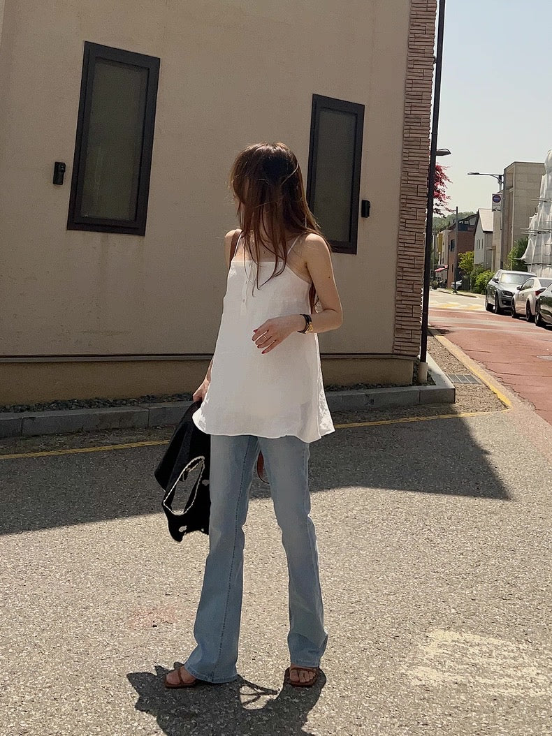 シアートリムコットンロングキャミソール