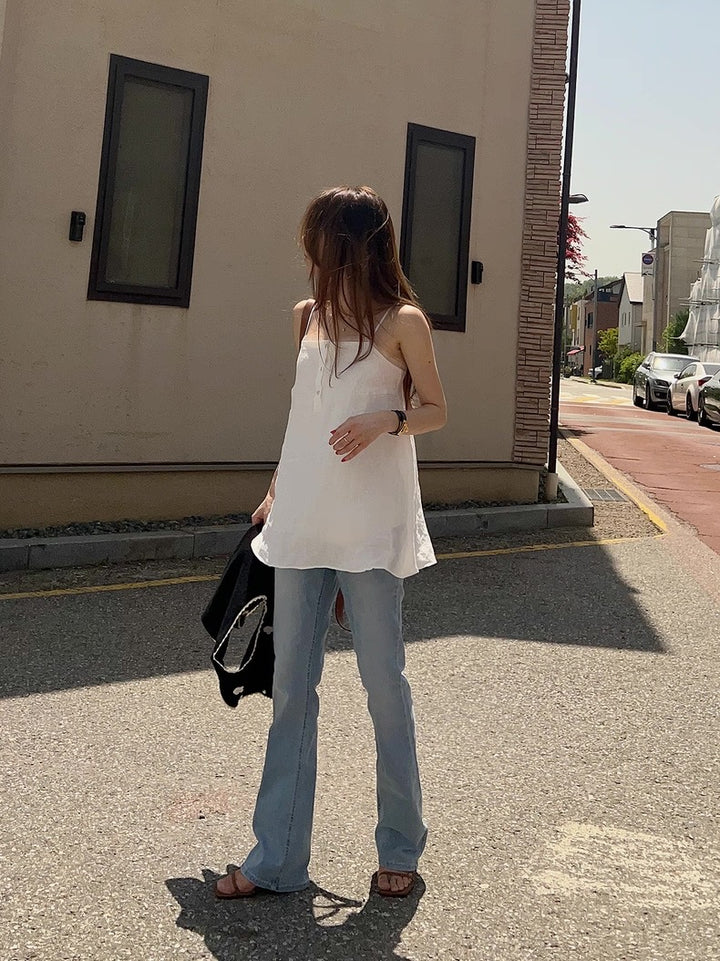 シアートリムコットンロングキャミソール