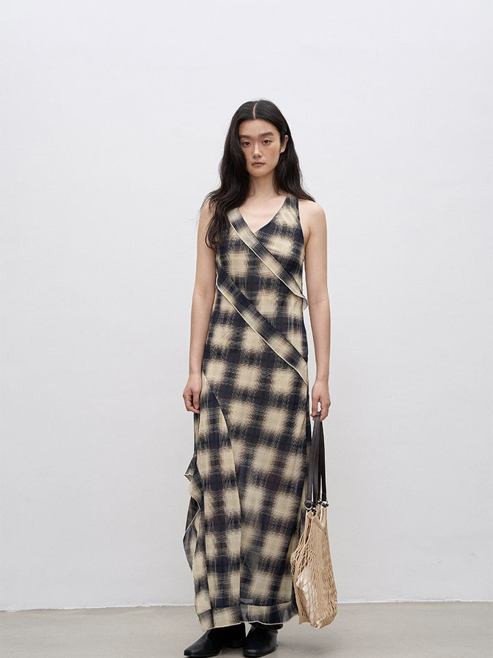 サイドフリルスリットチェックワンピース