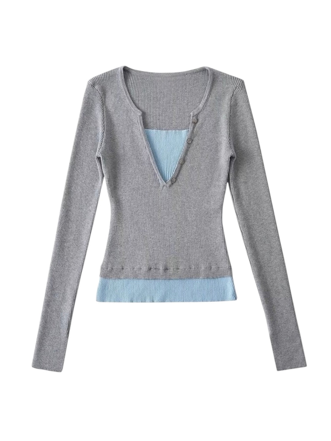 レイヤードバイカラーリブニットトップス