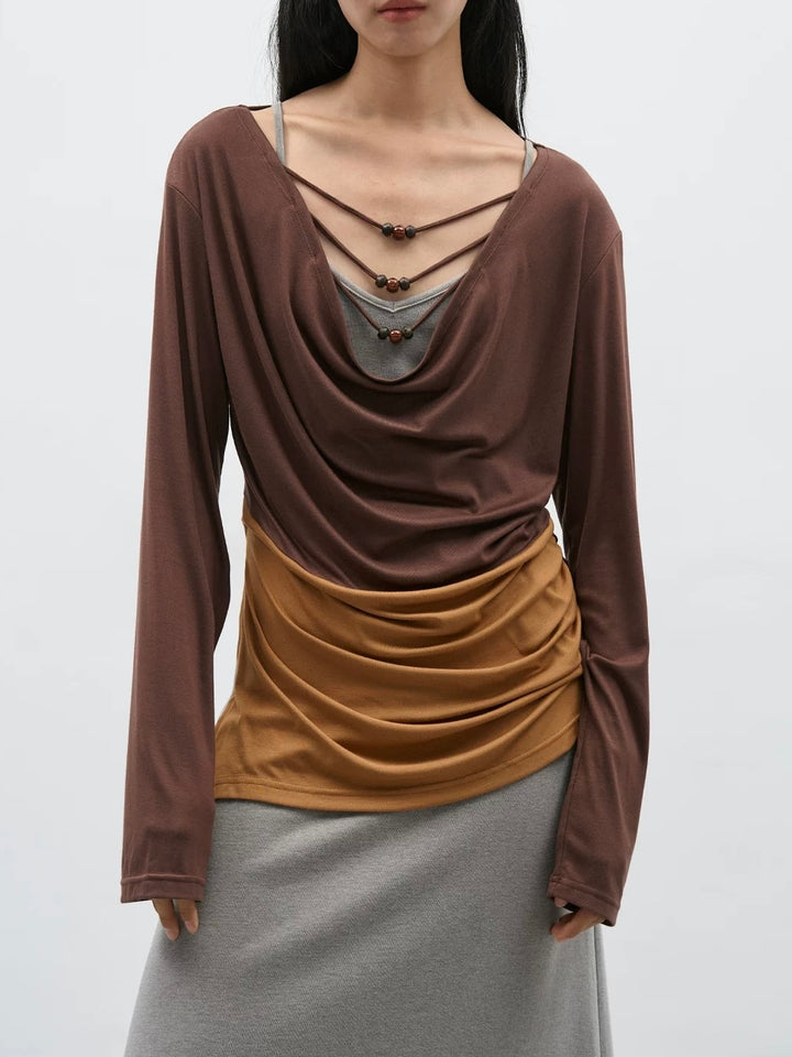 レイヤードビーズドレープカットソー