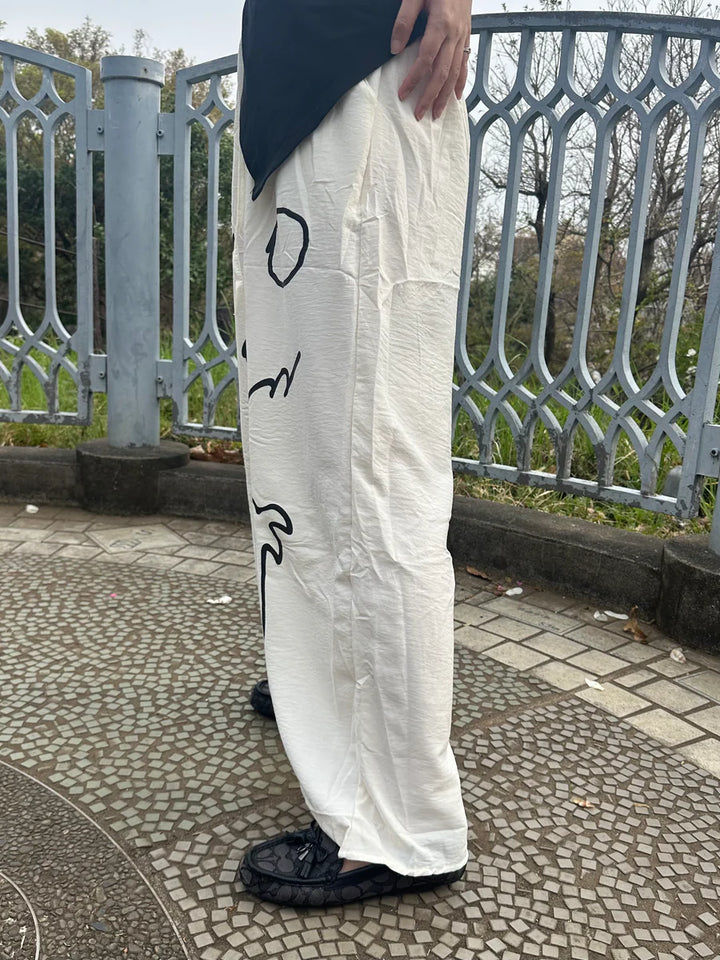 【アウトレット】(即納) ニュアンスアートプリントワイドパンツ