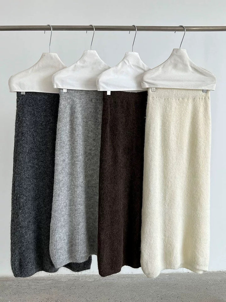 ウール混ニットリボン付きセータースカートセット