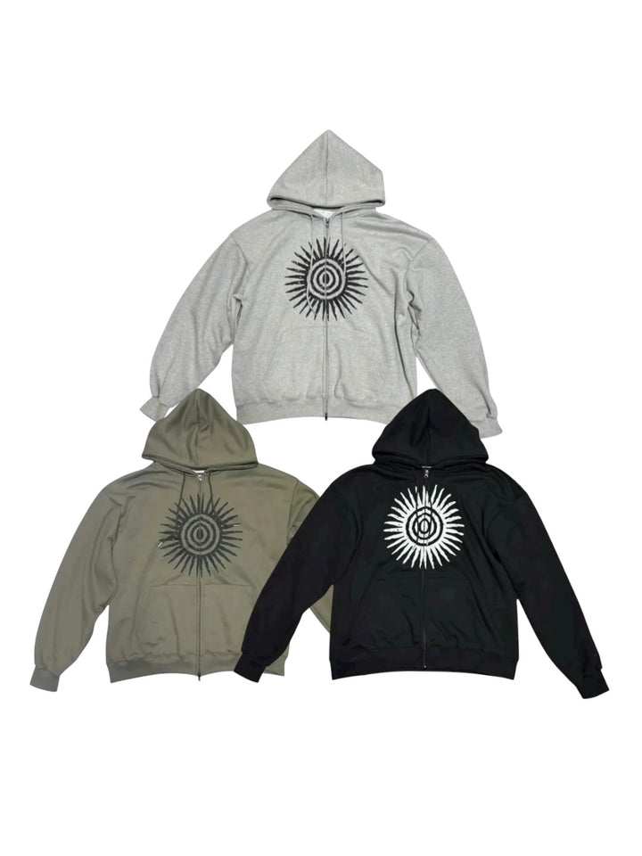 Sun Symbol プリントジップアップフーディー