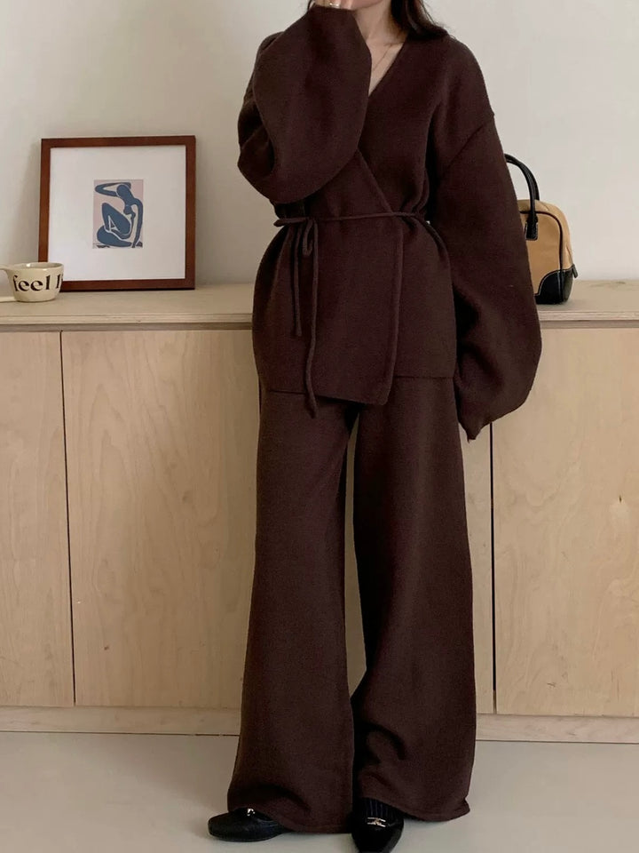 ニットラップカーディガンパンツセット