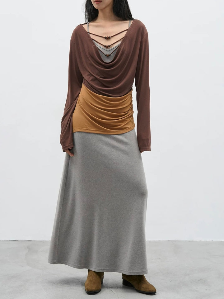 レイヤードビーズドレープカットソー