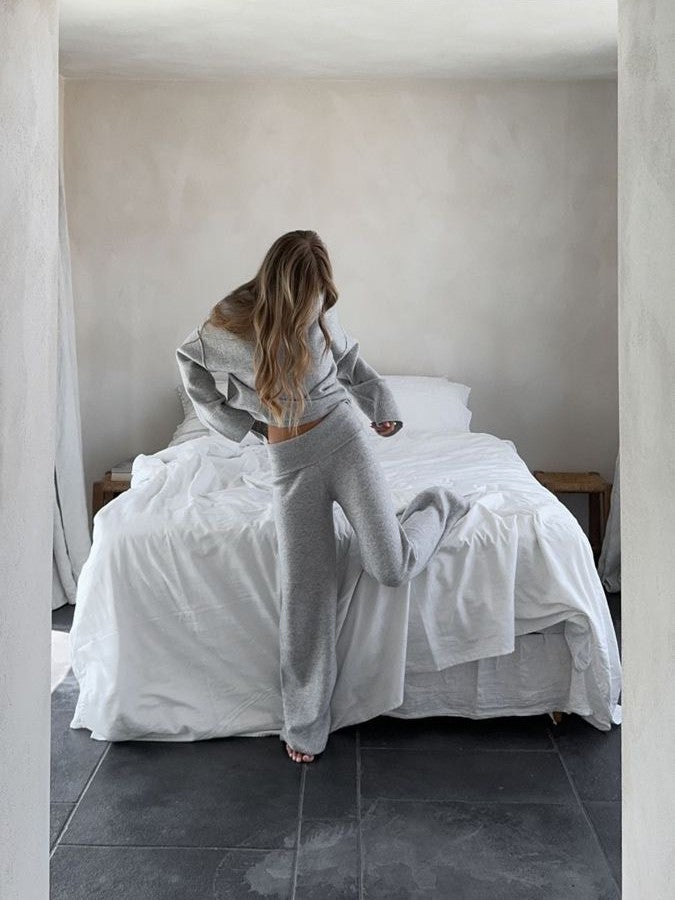 グレーニットフォールドウエストパンツセット