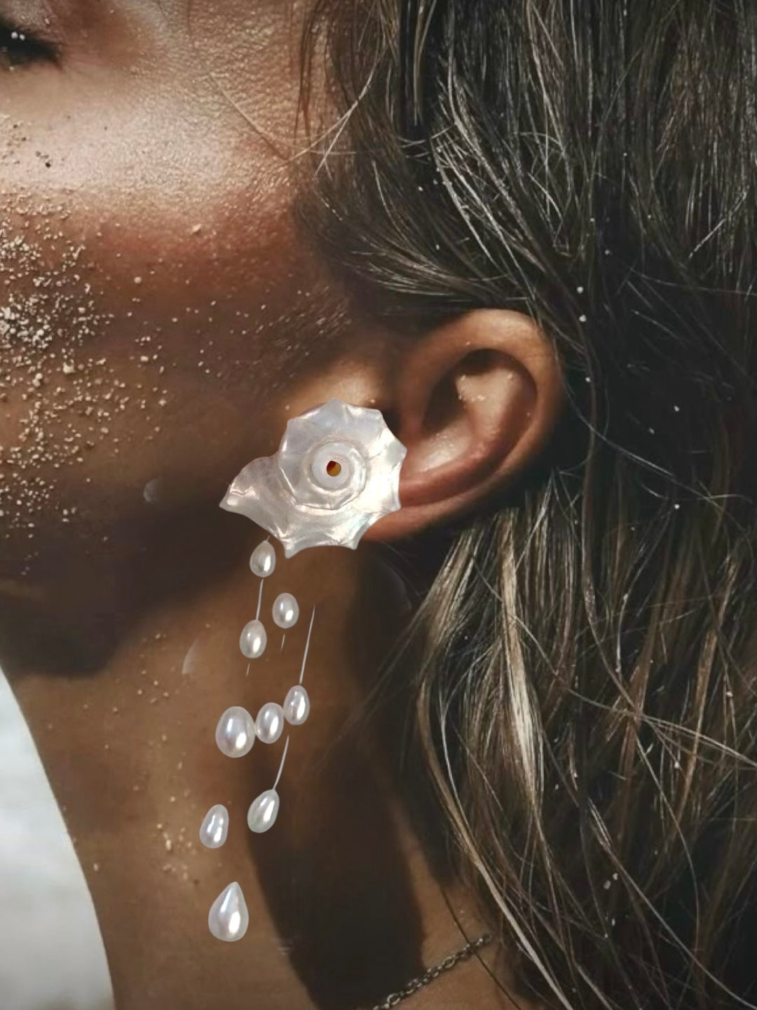 リアルシーシェルドロップロングピアス