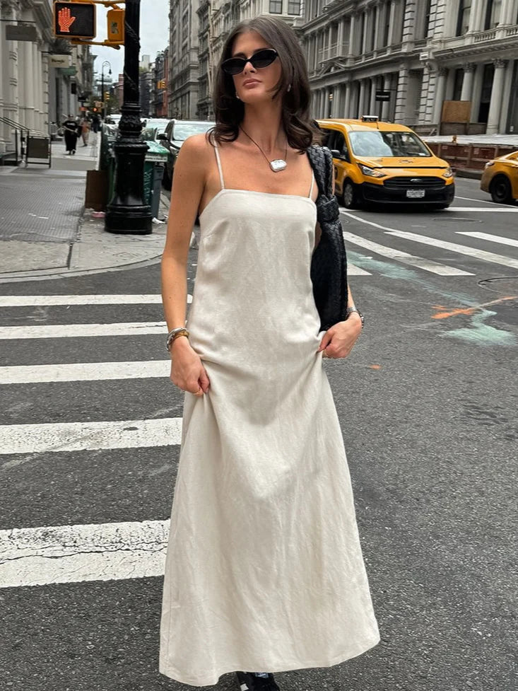 【アウトレット】(即納) コットンリネンAラインナチュラルワンピース