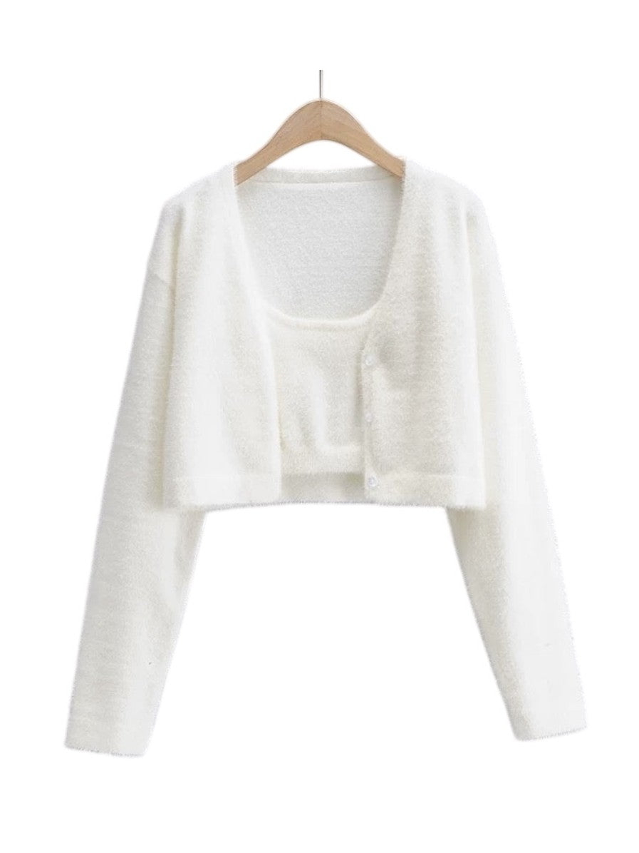 シャギーニットカーディガンアンサンブル