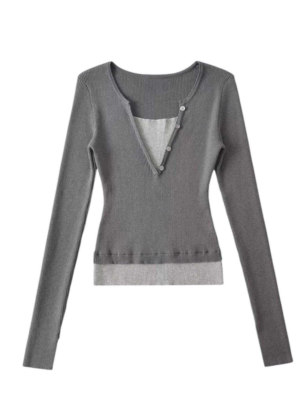 レイヤードバイカラーリブニットトップス