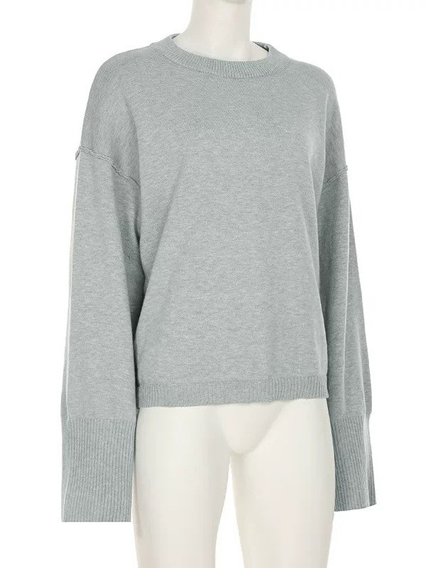 グレーニットフォールドウエストパンツセット