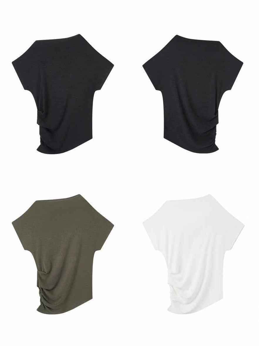 アシンメトリーネックサイドギャザーカットソー