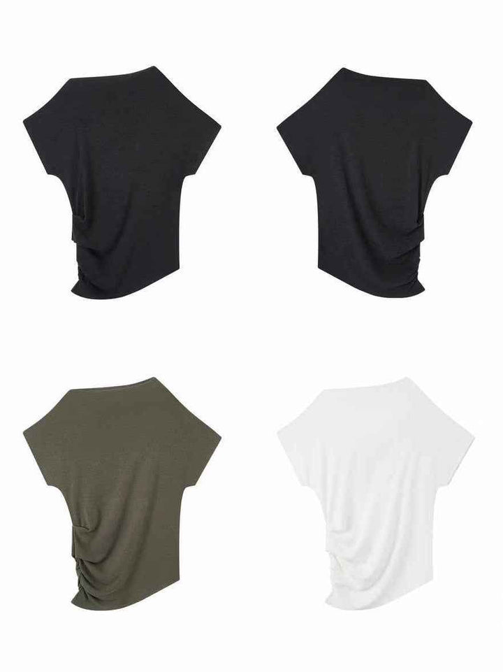 アシンメトリーネックサイドギャザーカットソー