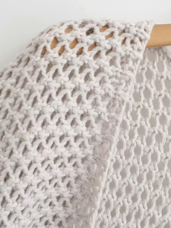 メッシュニットソリッドカラーラップカーディガン