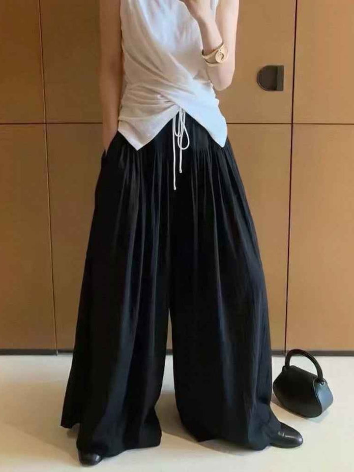 ヨーク切り替えテクスチャーワイドギャザーフレアパンツ