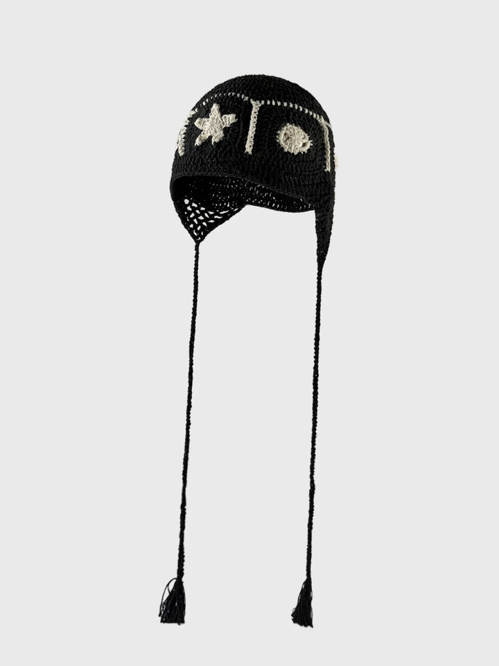 モチーフデザインロングリボンクロシェハット