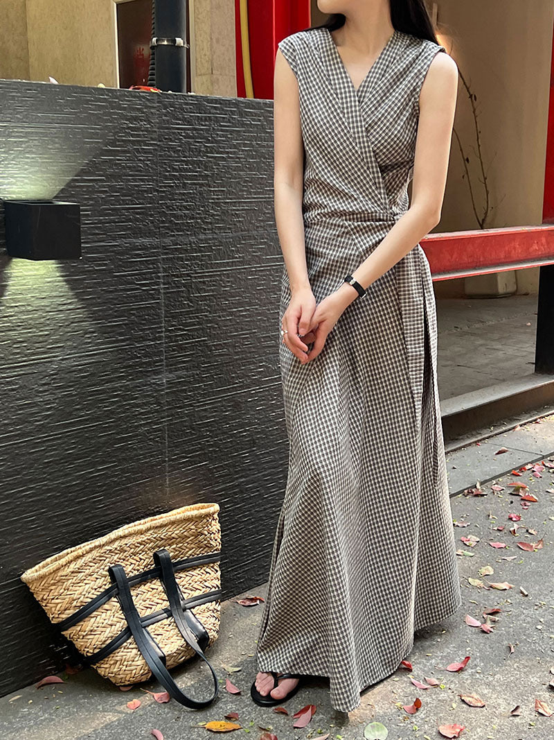 チェック柄カシュクールデザインワンピース