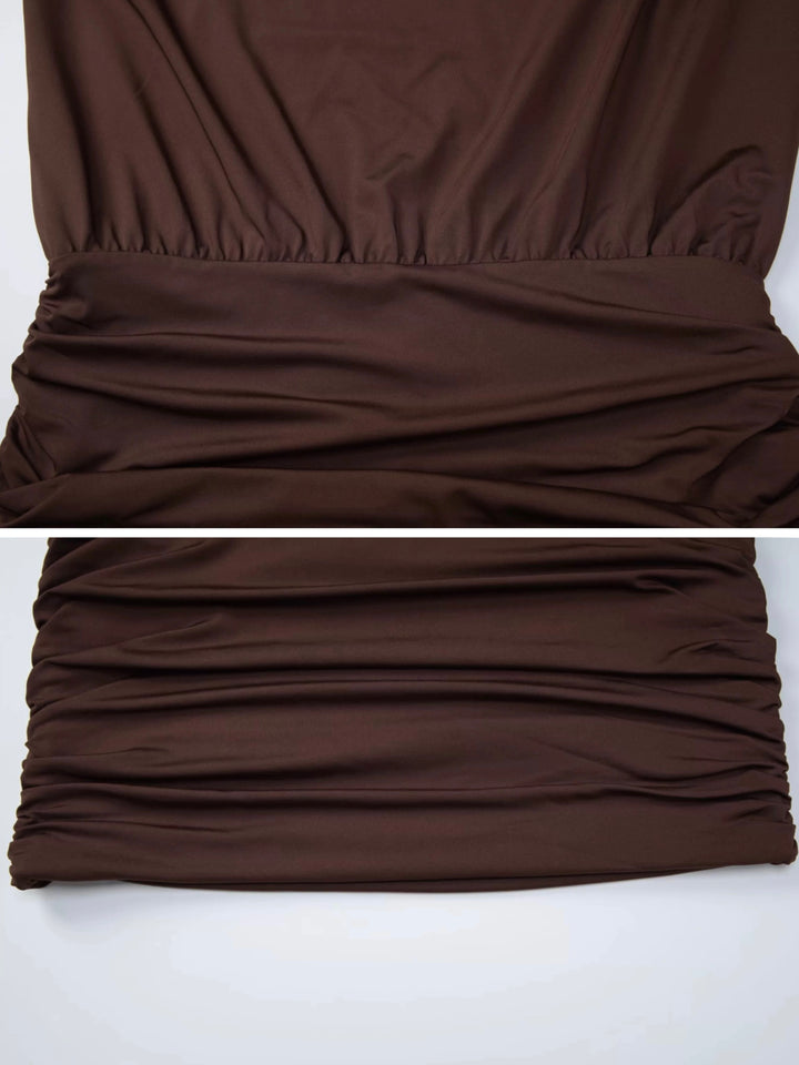 肩パッドインギャザーミニワンピース