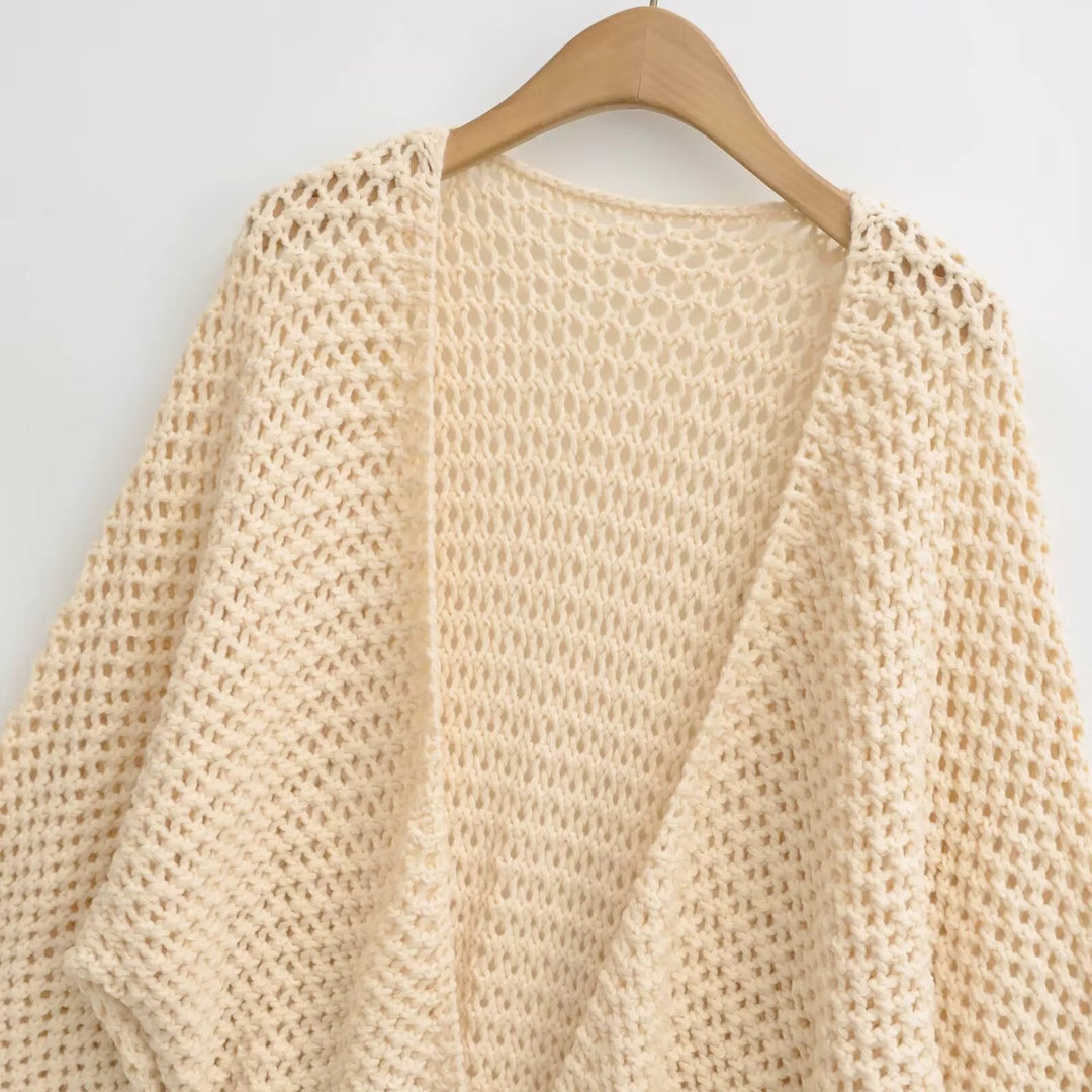 メッシュニットソリッドカラーラップカーディガン