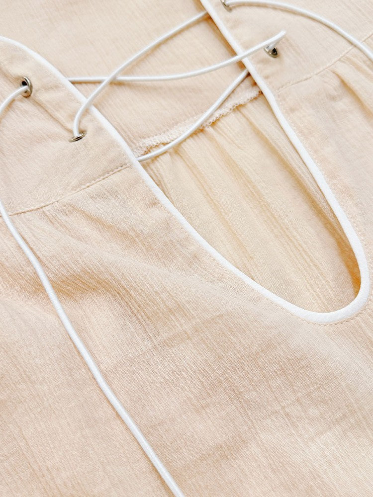 楊柳レースアップルーズブラウス