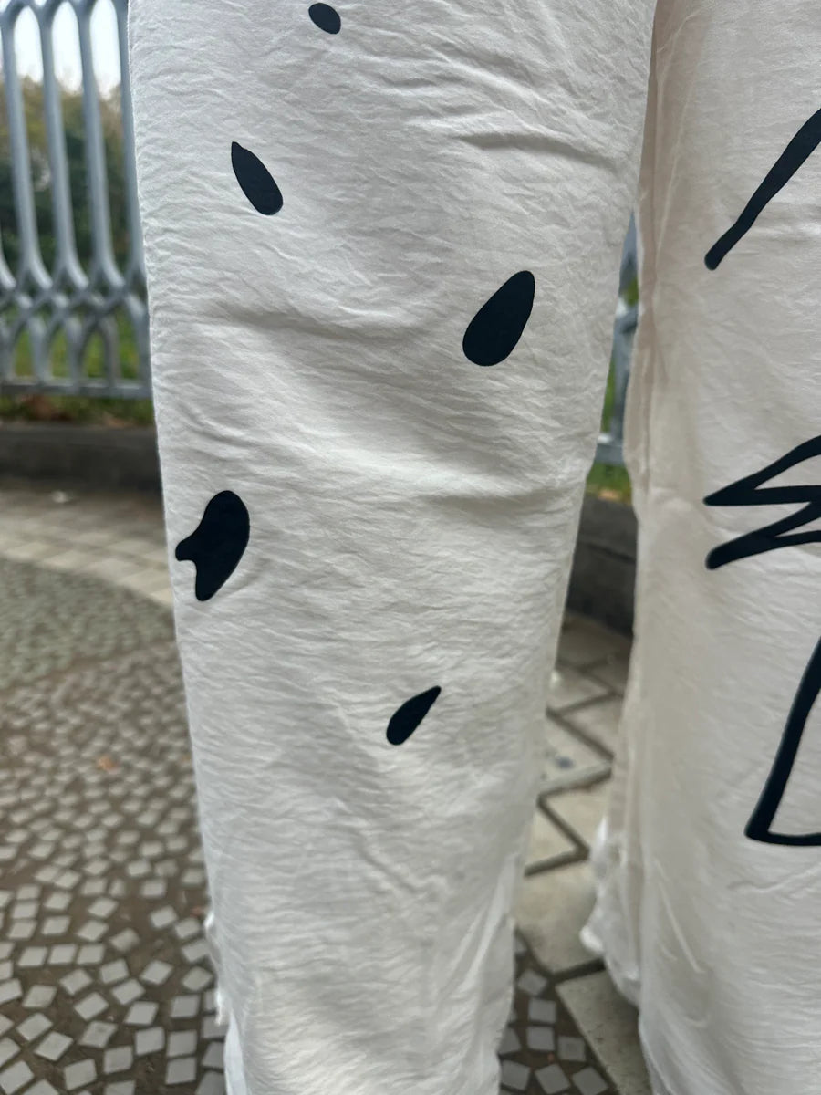 【アウトレット】(即納) ニュアンスアートプリントワイドパンツ