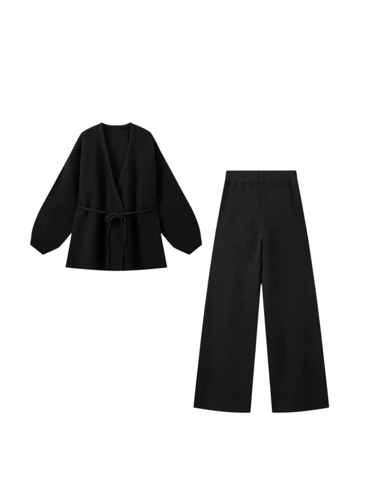 ニットラップカーディガンパンツセット