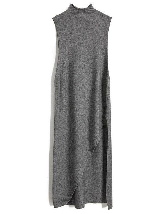 アシメスリット ニットロングワンピース
