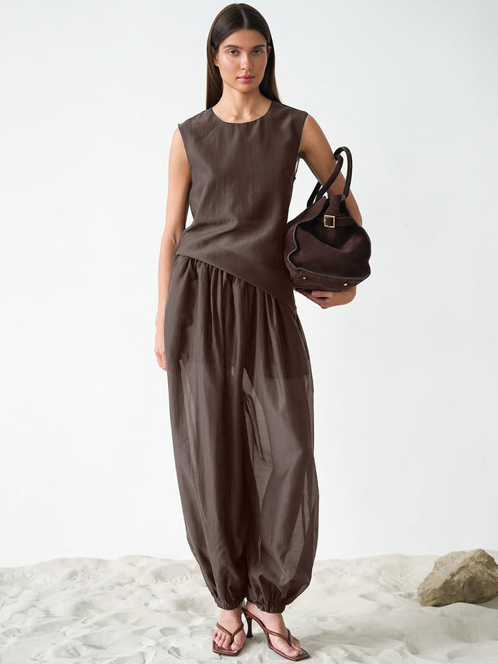 シアースリーブレストップルーズバルーンパンツセット