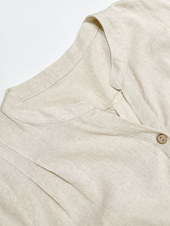 リネンブレンドキーネックチュニックワンピース