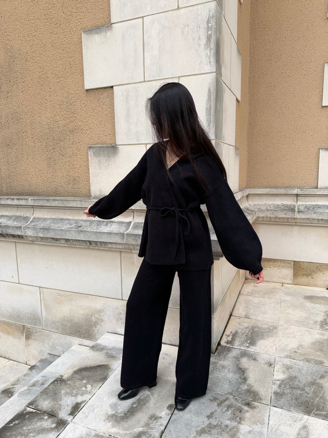 【アウトレット】(即納) ニットラップカーディガンパンツセット