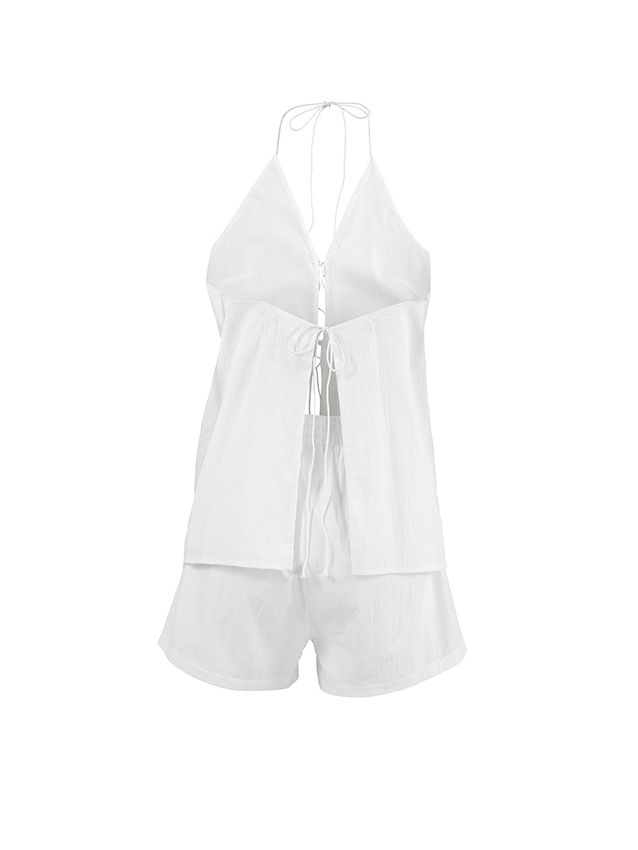 レースアップホルターネックショーツセット